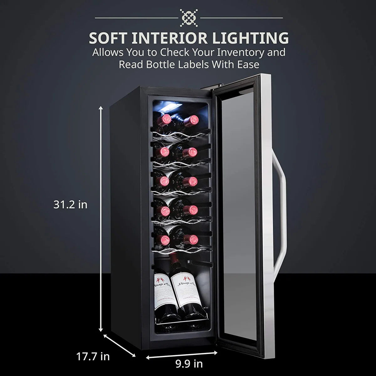 Ivation Single Zone 9.9'' Freestanding 12 Bottle Wine Refrigerator