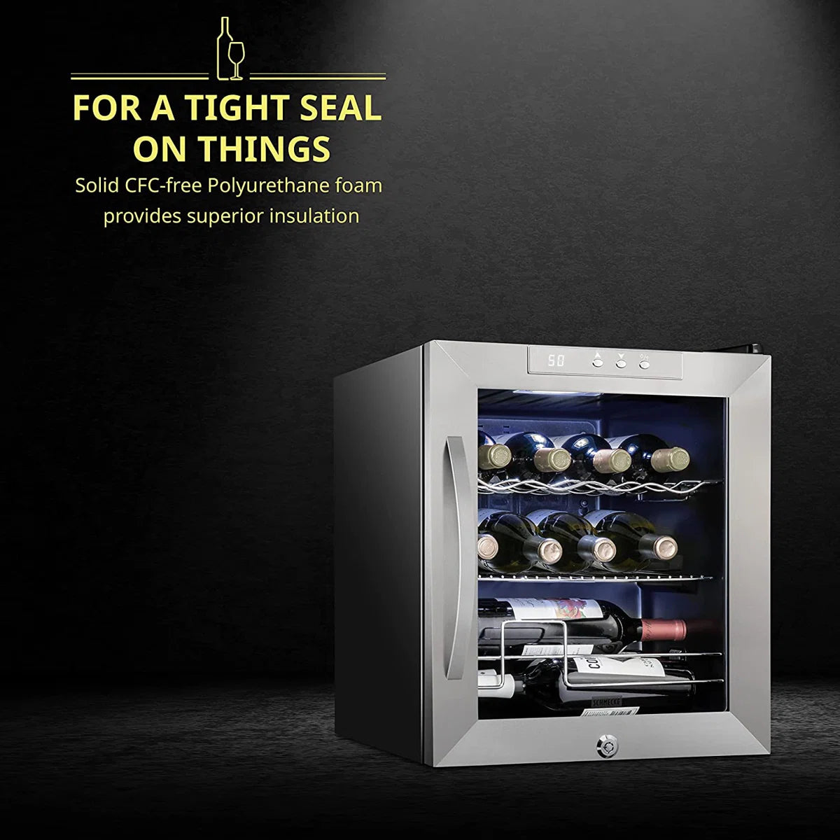 Schmécké 12 Bottle Compressor Wine Cooler Refrigerator w/Lock - Large Freestanding Wine Cellar